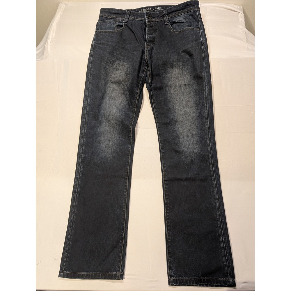 Bonobo Jeans Mens 34/34 Denim Core Collection Dark Wash Straight Leg Jeans Blue